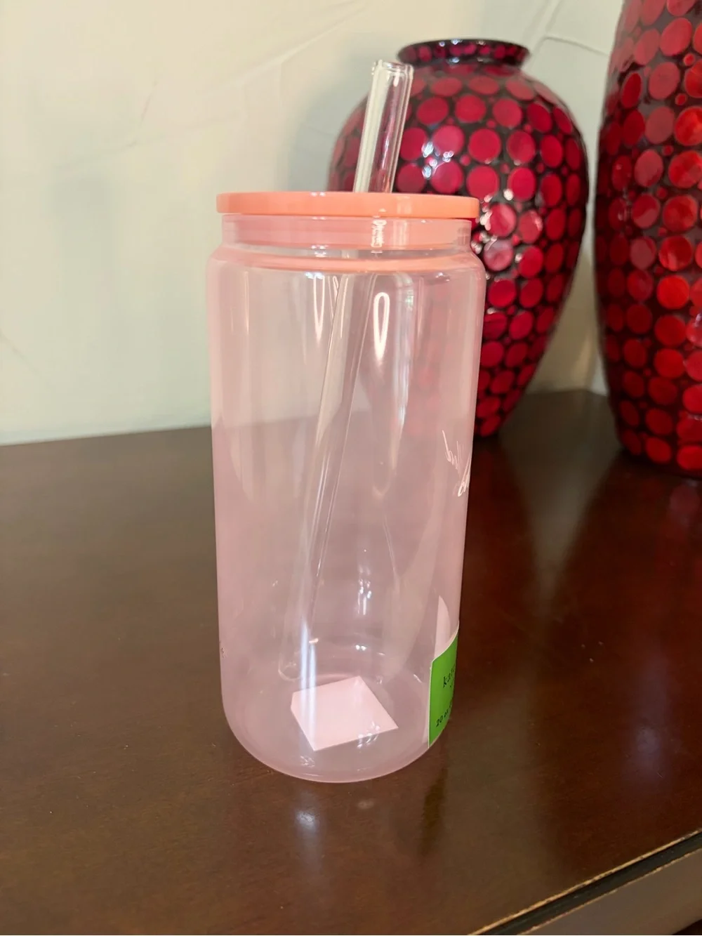 kate spade Pink 'Chilled' 20 oz Glass Tumbler with Straw